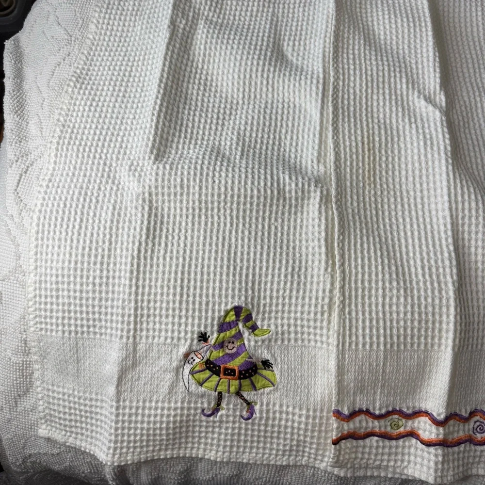 C&F Enterprises Halloween Witch Embroidered Waffle Weave Cotton Hand Towel White